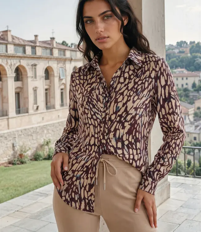 MI PIACE Travel Blouse Abstracte Print 60840 Burgundy Latte