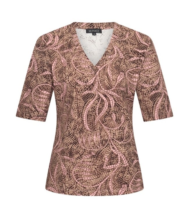 MI PIACE Travel Top V-Neck Twilight Twigs Print  202271 Espresso