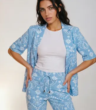 MI PIACE Travel Blazer Korte Mouwen Print Denim Embroidery 2622 Bleached