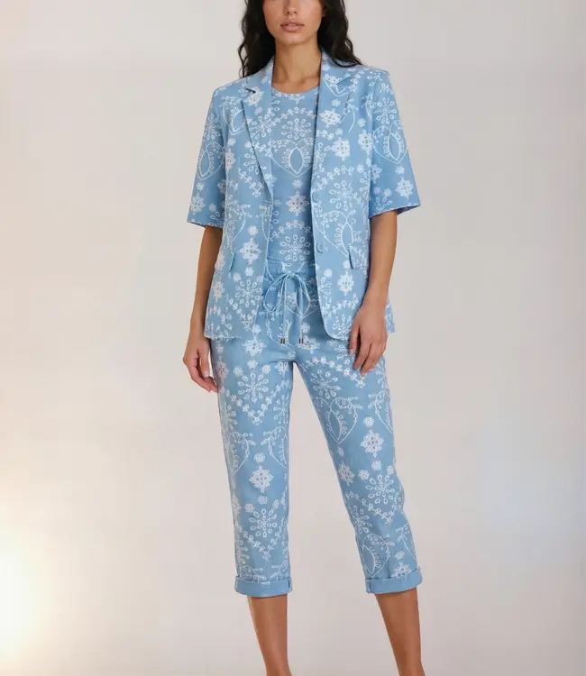 MI PIACE Travel Blazer Korte Mouwen Print Denim Embroidery 2622 Bleached