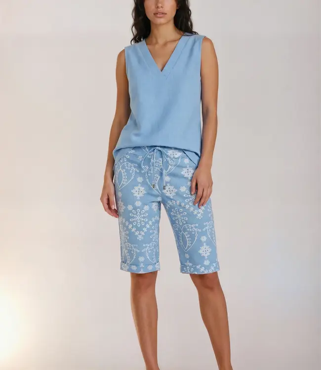 MI PIACE Travel Short Print Denim Embroidery 2423 Bleached