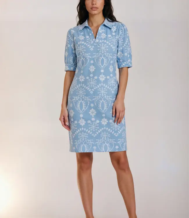 MI PIACE Travel Polo Jurk Print Denim Embroidery 2605 Bleached