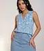 MI PIACE Travel Top Mouwloos Print Denim Embroidery 2425 Bleached