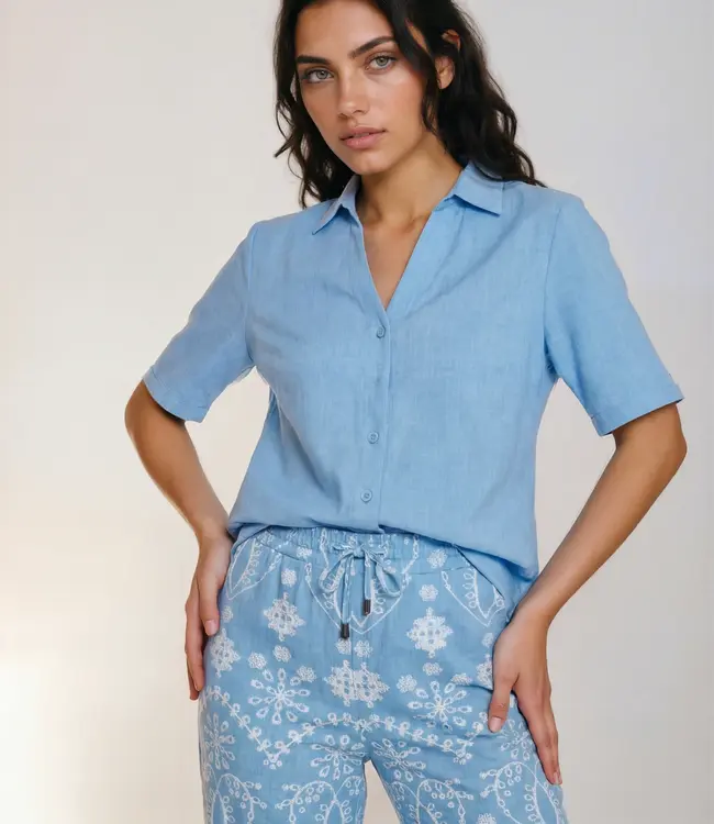 MI PIACE Travel Broek Print Denim Embroidery 2089 Bleached