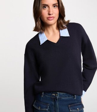 Morgan Striped sweater with turned-down 261-Marayi Navy blue
