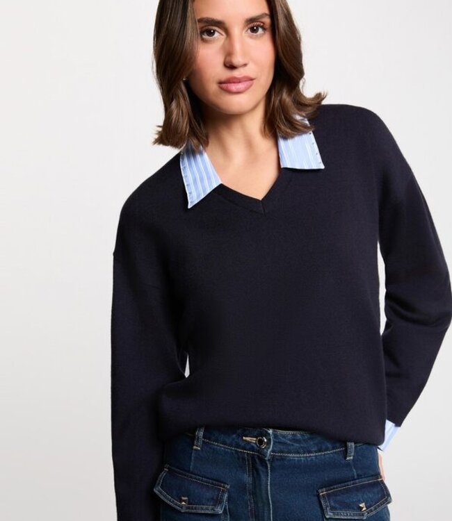 Morgan Striped sweater with turned-down 261-Marayi Navy blue