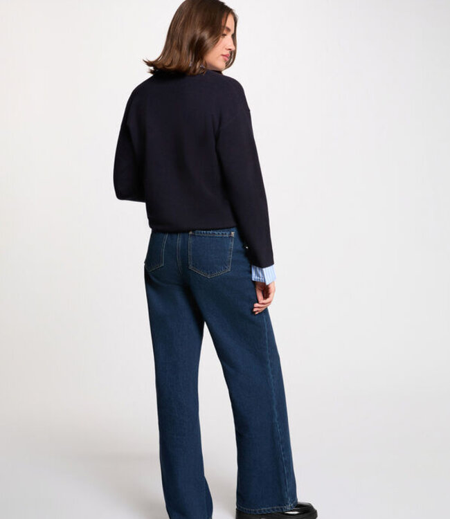 Morgan Striped sweater with turned-down 261-Marayi Navy blue