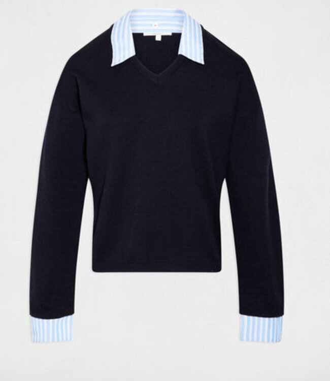 Morgan Striped sweater with turned-down 261-Marayi Navy blue