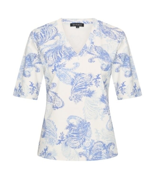 MI PIACE Travel Top V-hals  Paisely Print 202271 Lavender Blue/Off White