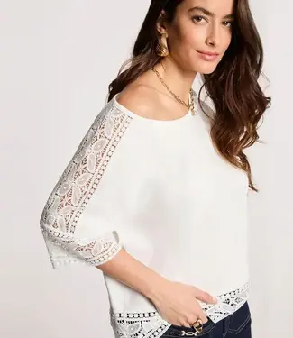 Morgan T-shirt met kanten rand en ronde hals 261-Dtal Witte