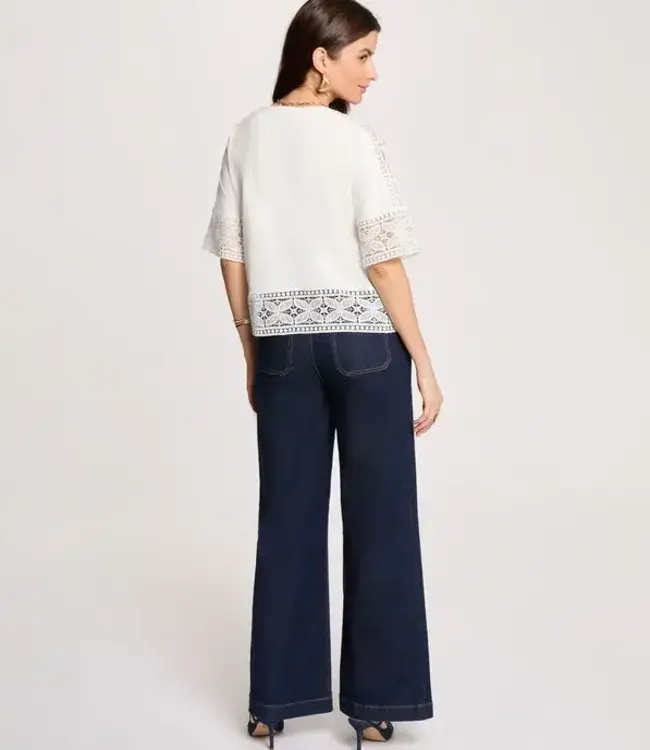 Morgan T-shirt met kanten rand en ronde hals 261-Dtal Witte