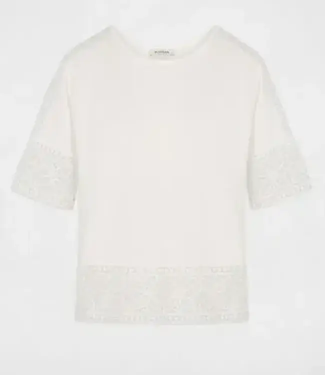 Morgan T-shirt met kanten rand en ronde hals 261-Dtal Witte