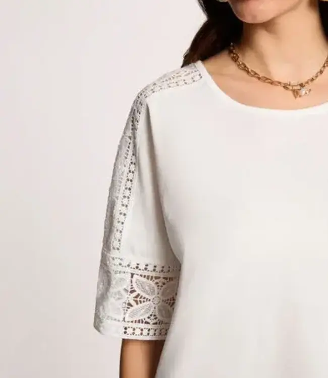 Morgan T-shirt met kanten rand en ronde hals 261-Dtal Witte