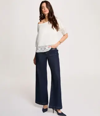 Morgan T-shirt met kanten rand en ronde hals 261-Dtal Witte