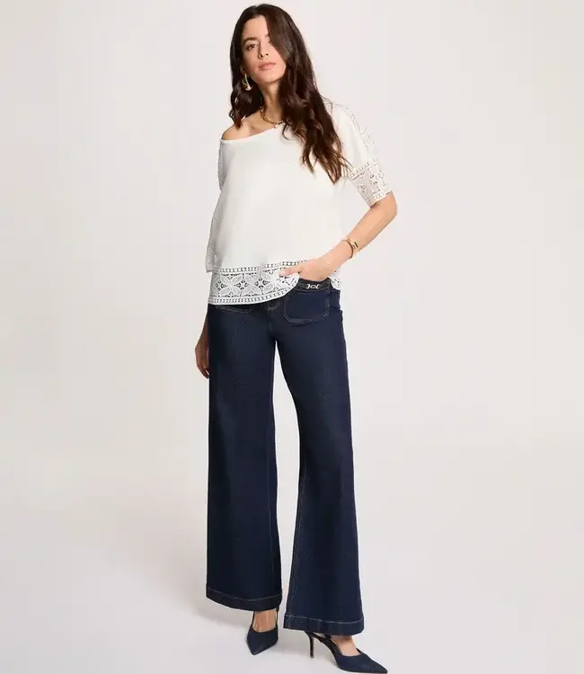 Morgan T-shirt met kanten rand en ronde hals 261-Dtal Witte