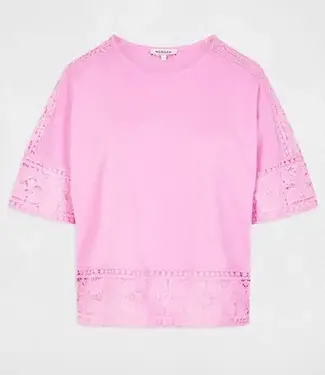 Morgan T-shirt met kanten rand en ronde hals 261-Dtal Pink