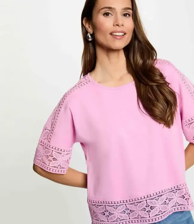 Morgan T-shirt met kanten rand en ronde hals 261-Dtal Pink