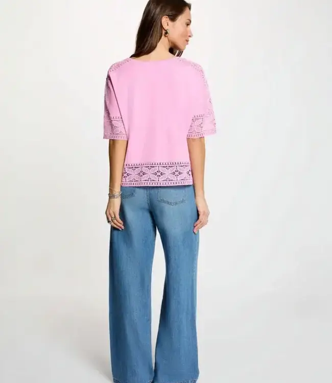 Morgan T-shirt met kanten rand en ronde hals 261-Dtal Pink