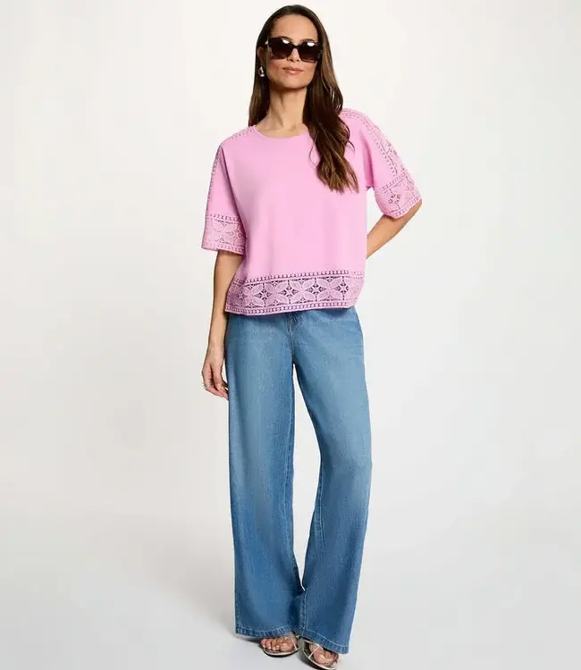Morgan T-shirt met kanten rand en ronde hals 261-Dtal Pink