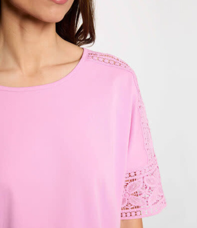 Morgan T-shirt met kanten rand en ronde hals 261-Dtal Pink