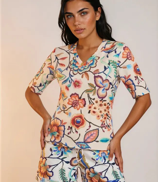 MI PIACE Travel korte broek Heavy Embroided Bloom Print 202589 Multicolour