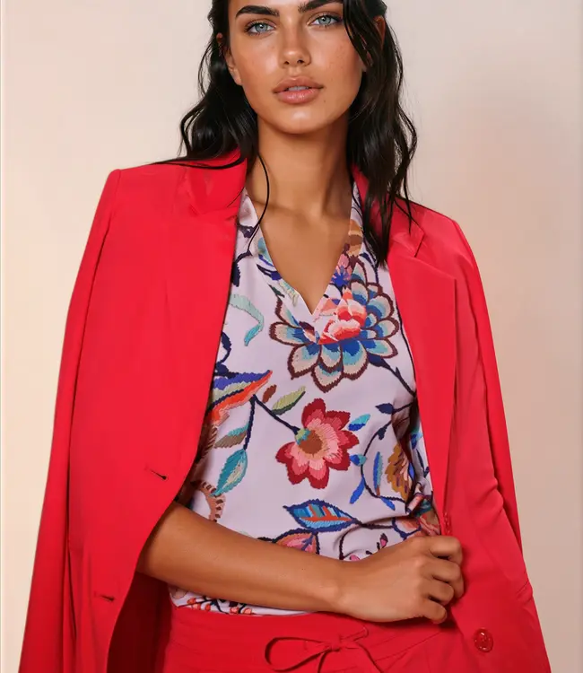 MI PIACE Travel Top V-hals Embroidered Bloom Print 202271 Multicolour