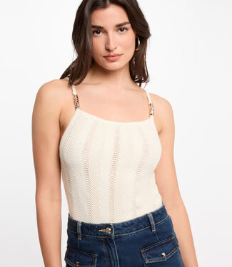 Morgan Gebreide top met dunne bandjes 251-Molovic Ivoor Morgan Gebreide top met dunne bandjes 251-Molovic Ivoor