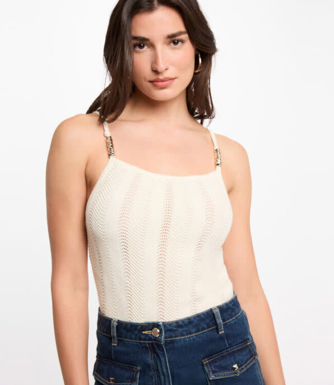 Morgan Gebreide top met dunne bandjes 251-Molovic Ivoor