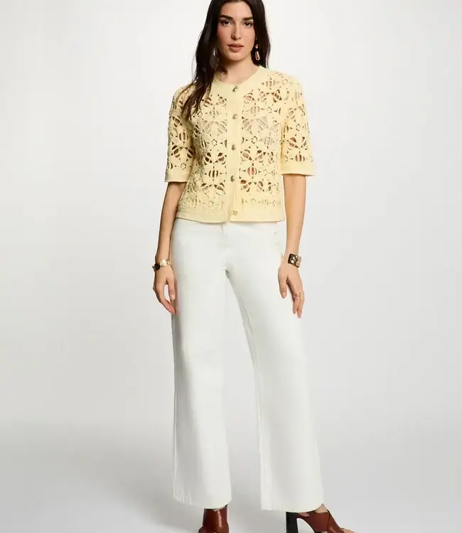 Morgan Gehaakt vest met ronde hals in 261-Moniz  Pastelgeel