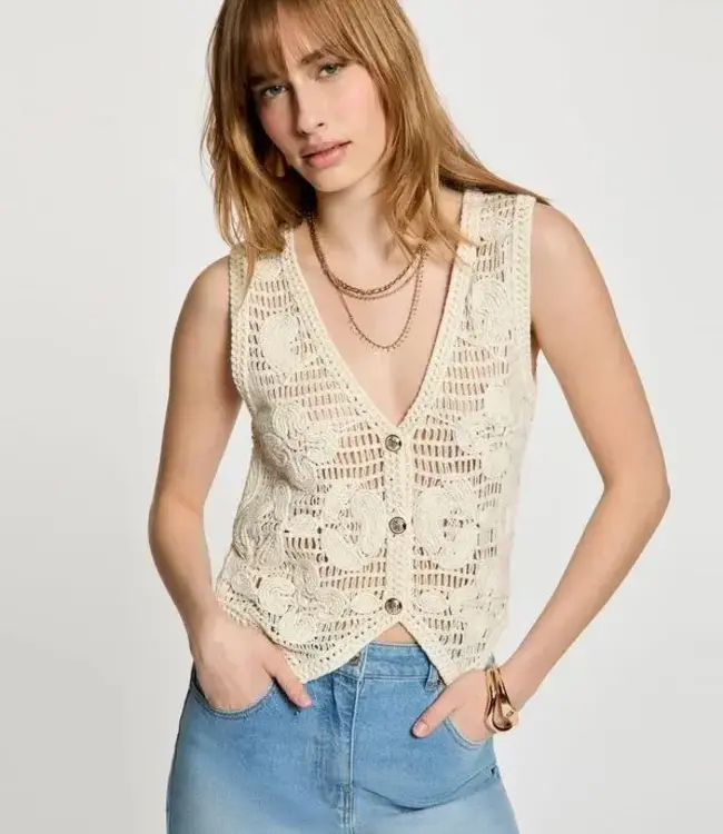 Morgan Mouwloos vest met V-hals 261-Mneo ivoor