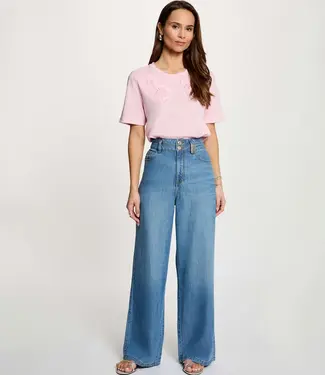 Morgan Denim Broek Hoge taille, wijde pijpen 261-Pilofi Denim Steen Morgan Denim Broek Hoge taille, wijde pijpen 261-Pilofi Denim Steen