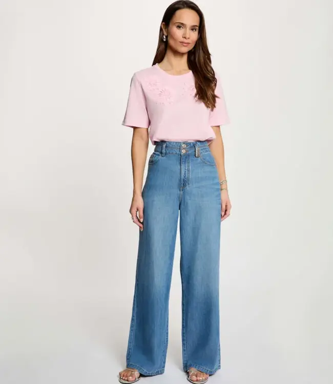 Morgan Denim Breok Hoge taille, wijde pijpen 261-Pilofi Denim Steen