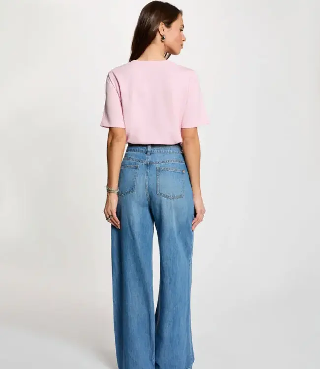 Morgan Denim Breok Hoge taille, wijde pijpen 261-Pilofi Denim Steen