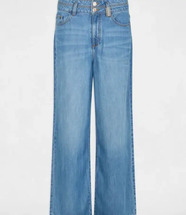 Morgan Denim Breok Hoge taille, wijde pijpen 261-Pilofi Denim Steen