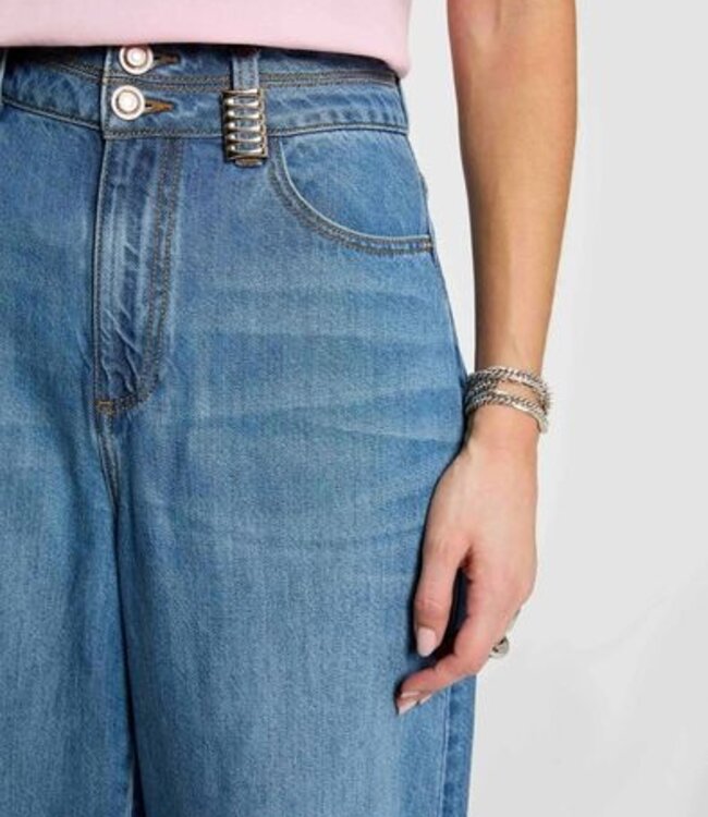 Morgan Denim Breok Hoge taille, wijde pijpen 261-Pilofi Denim Steen