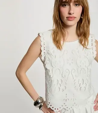 Morgan Mouwloze kanten Top 261-Opon Wit Morgan Mouwloze kanten Top 261-Opon Wit