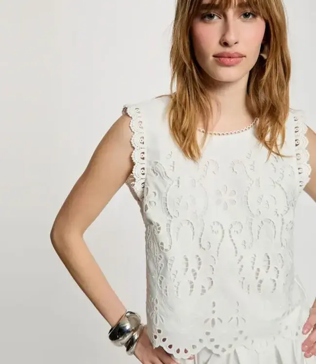 Morgan Mouwloze kanten Top 261-Opon Wit