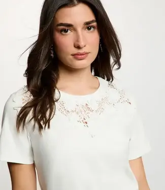 Morgan T-shirt met kanten rand en ronde hals 261-Douce wit