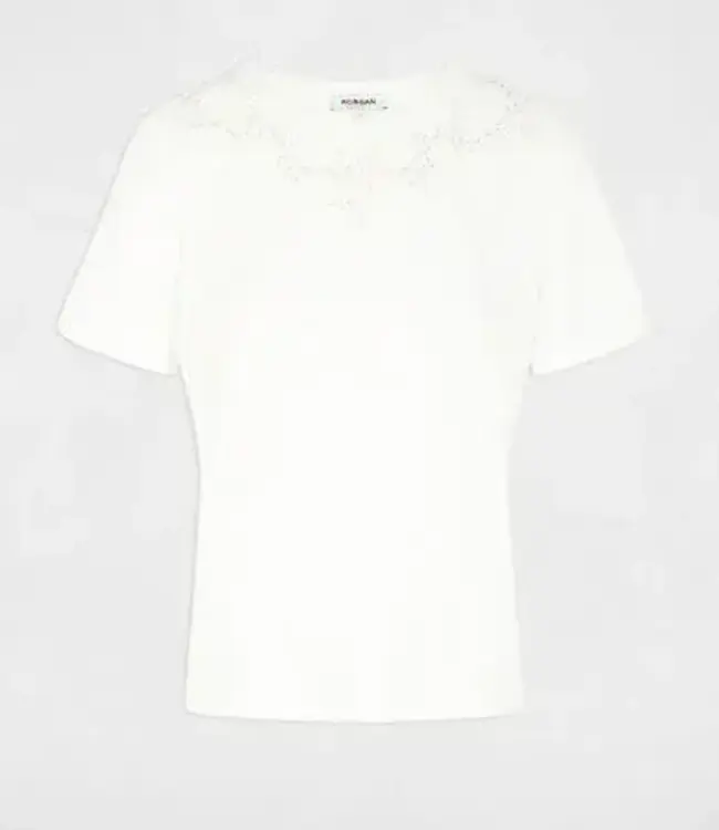 Morgan Morgan T-shirt 261-Douce White – Elegant Women’s T-shirt with Lace Detail, Round Neck and Stretch Comfort