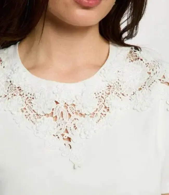 Morgan Morgan T-shirt 261-Douce Wit – Elegant Dames T-shirt met Kant, Ronde Hals en Comfortabele Stretch