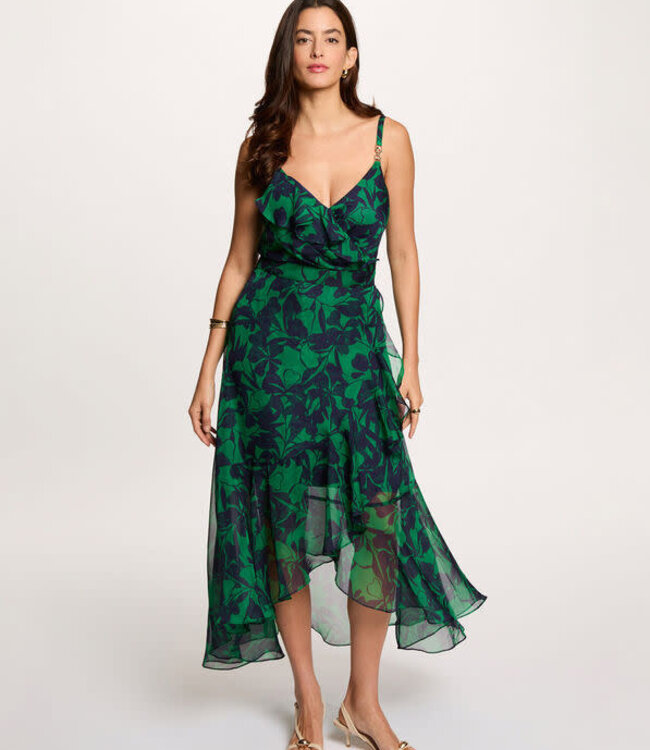 Morgan Morgan Midi Wrap Dress 261-Rdolsou Green – Elegant Women’s Dress with Wrap Design and Lightweight Voile Fabric