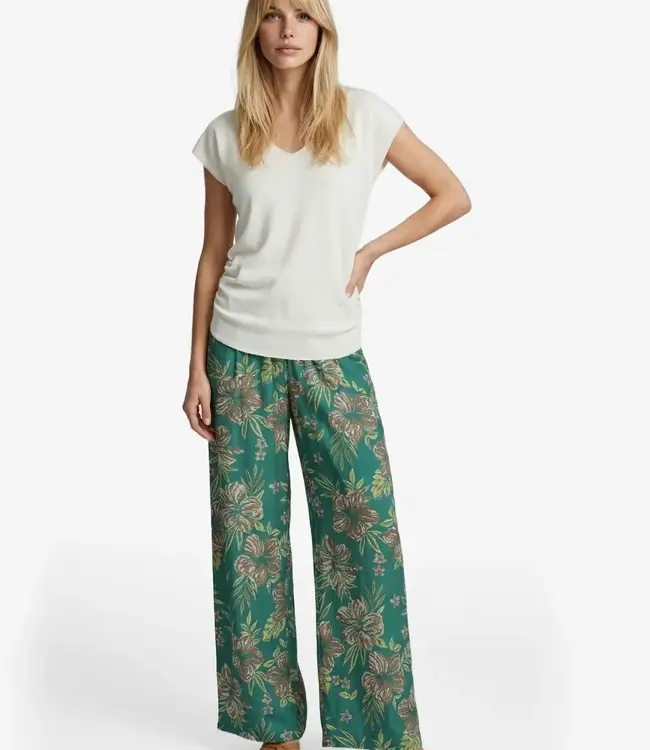 G-maxx G-maxx Svea Hose Vintage Green / Brown Sugar – Damenhose mit Print und Elastischem Bund