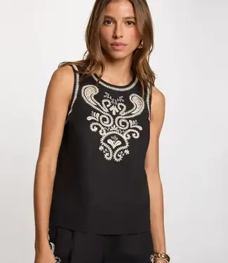 Morgan Geborduurde mouwloze Top 261-Osaje Zwart
