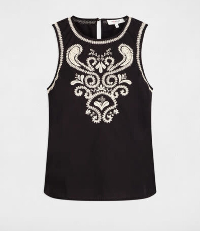 Morgan Geborduurde mouwloze Top 261-Osaje Zwart