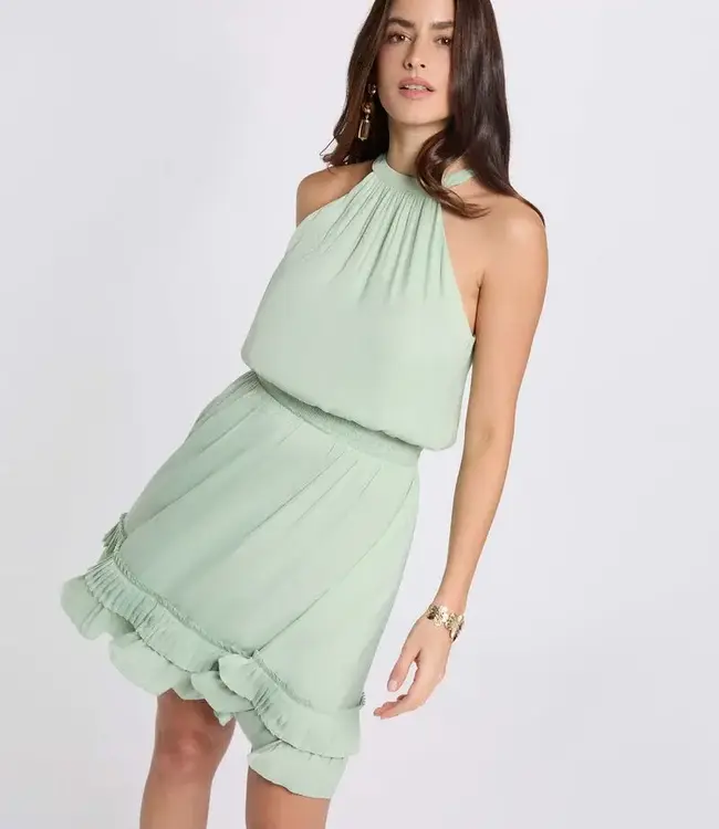 Morgan Korte jurk met hoge hals  261-Rixelo Pastelgroen