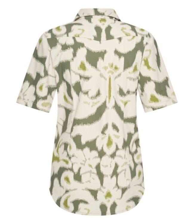 MI PIACE MI PIACE Travel Bluse V-Ausschnitt Summer Ornaments Print 202603 Olive Ikat – Damen Bluse Travelstoff