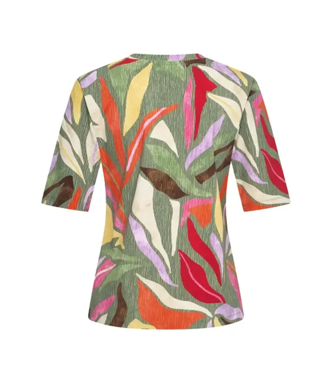 MI PIACE Travel T-shirt V-hals Summer Leaf Dance Print 202271 Olive