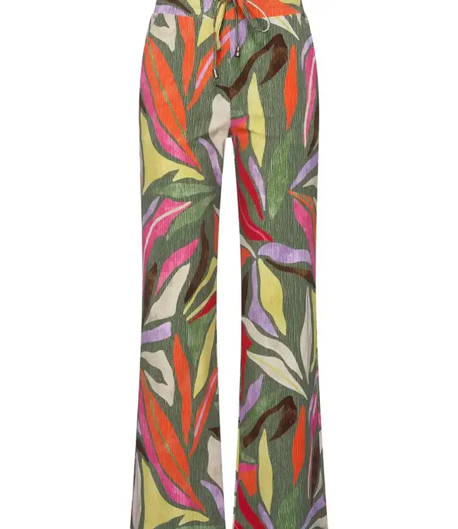 MI PIACE Heavy Travel Broek Summer Leaf Dance Print  202136 Olive