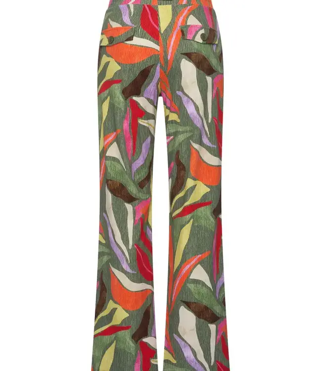 MI PIACE Heavy Travel Broek Summer Leaf Dance Print  202136 Olive