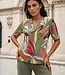 MI PIACE Travel T-shirt V-hals Summer Leaf Dance Print 202271 Olive